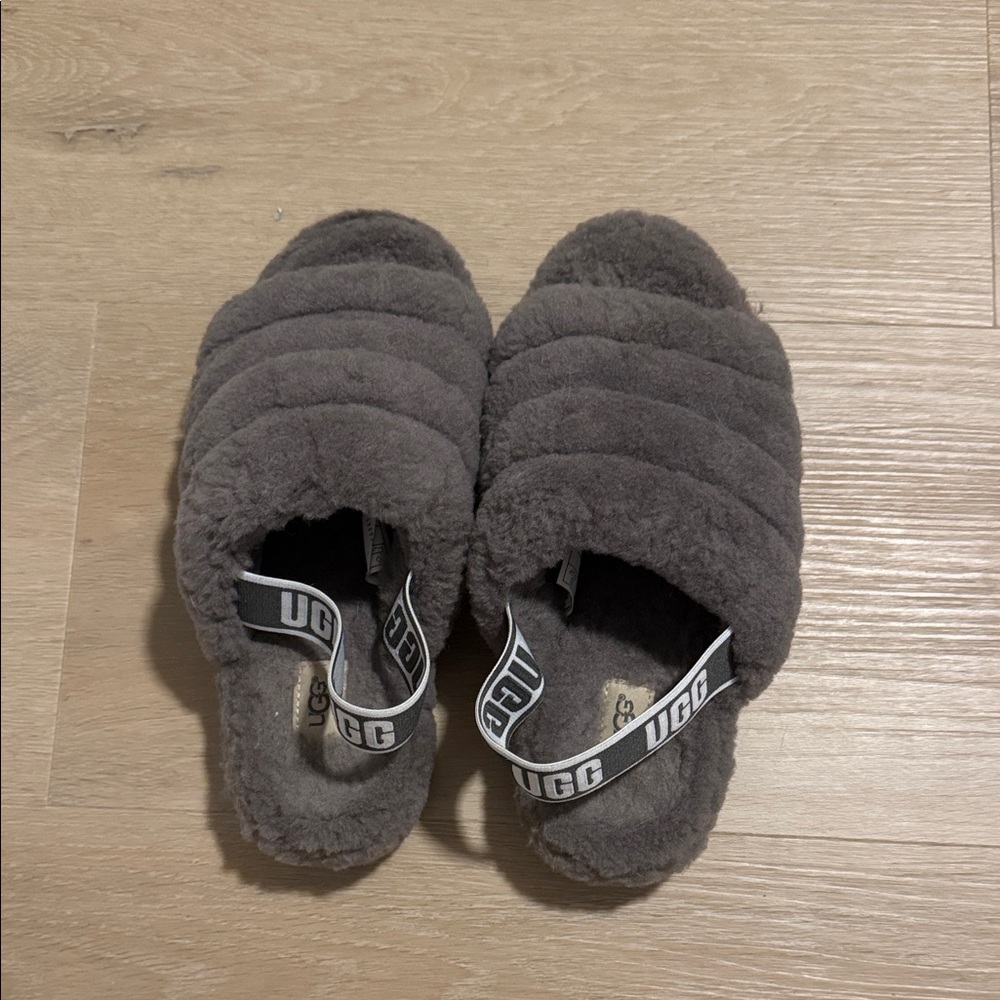 UGG Charcoal Fluffy Slide Slippers